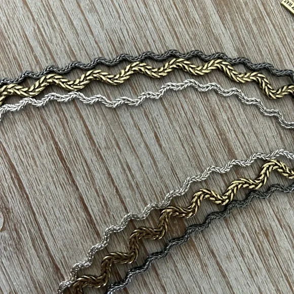 NWT Johnny Was Ric Rac Gold & Silver Necklace Triple Strand Mixed Metal Wavy - Picture 5 of 8